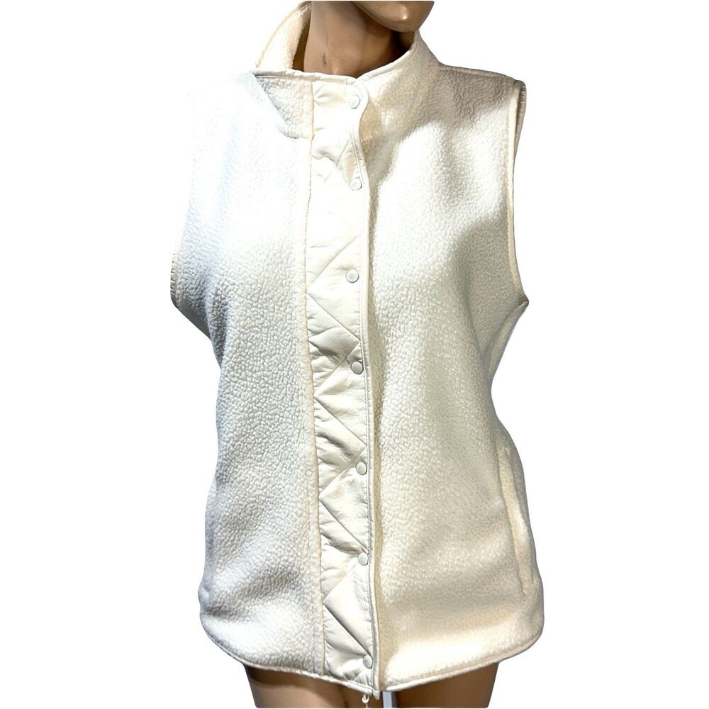 T By Talbots Fleece Vest Women’s Size 1X Ivory Faux Sherpa Zip + Snaps